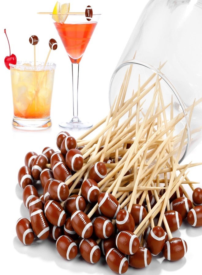 Aodaer 100 Pieces Football Bamboo Cocktail Picks 4.7 Inch Decorative Sports Ball End Cocktail Skewers Wooden Decorative Fruit Toothpicks Fruits Sandwich Buffets Party Supplies - Image 1